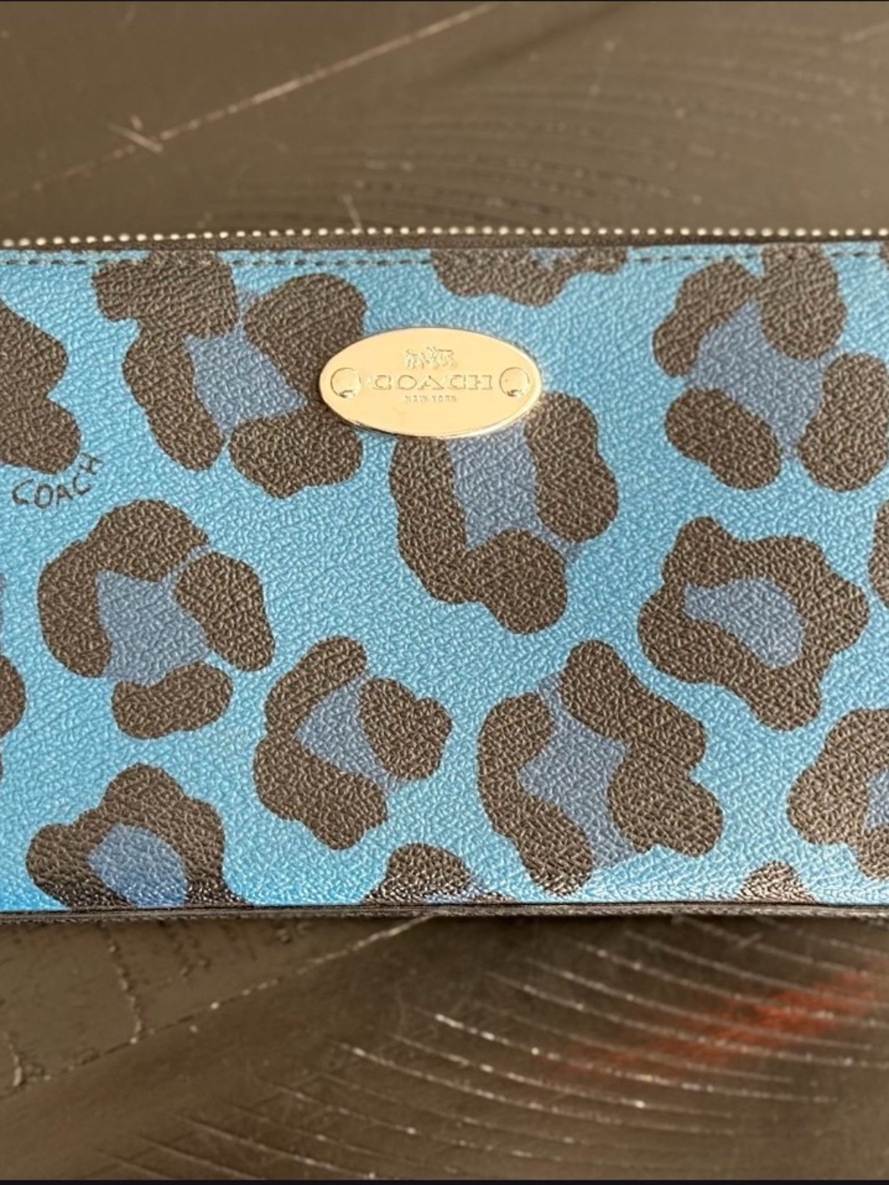 Coach Blue and Black Leopard Print Wallet